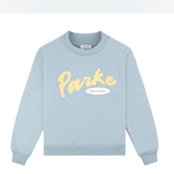 Parke Blue Miami South Beach Mock Neck Sweatshirt with Yellow Lettering NWOT S/M - Picture 1 of 3